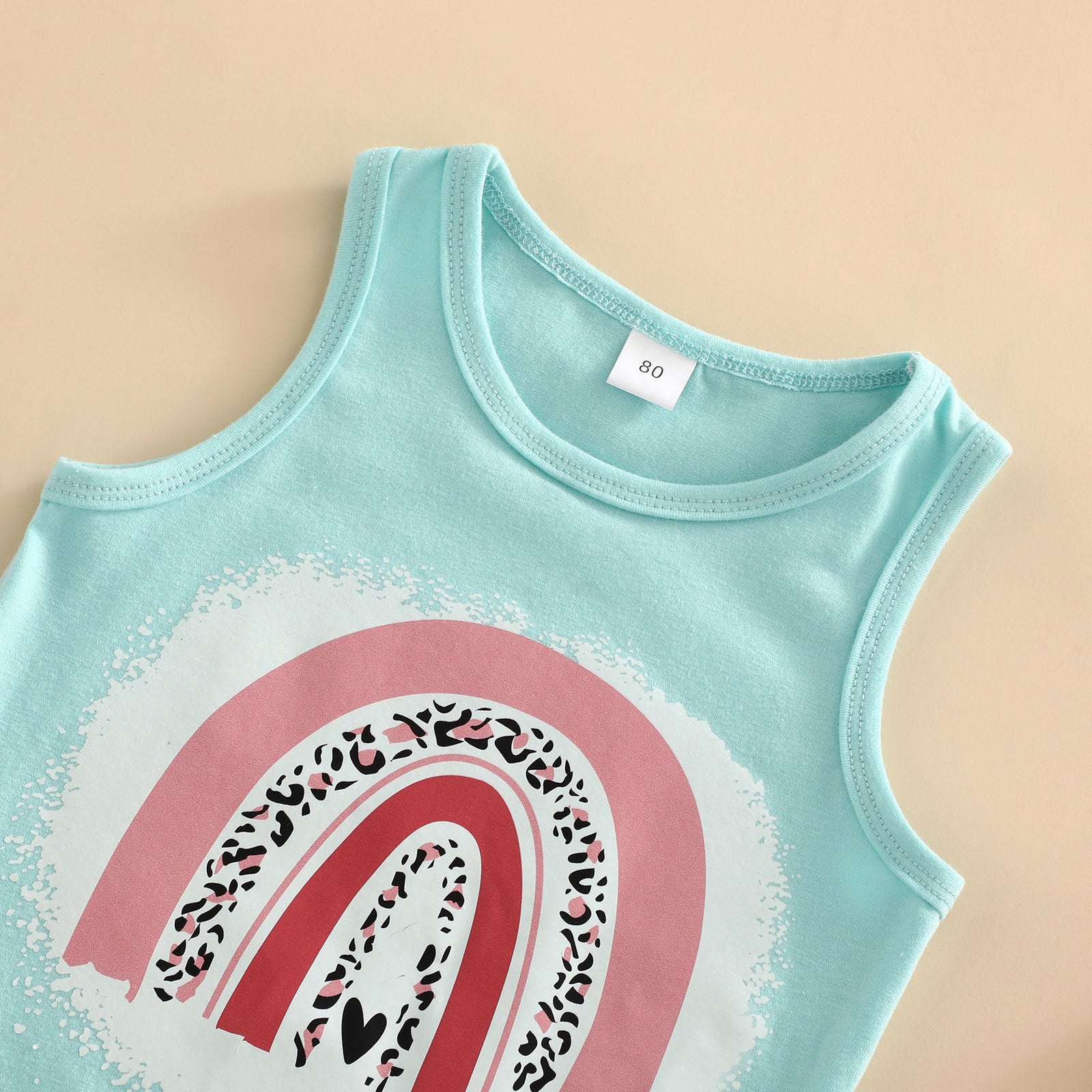 Wholesale Cotton Rainbow Butterfly Print Tank Top Denim Shorts Girls Set